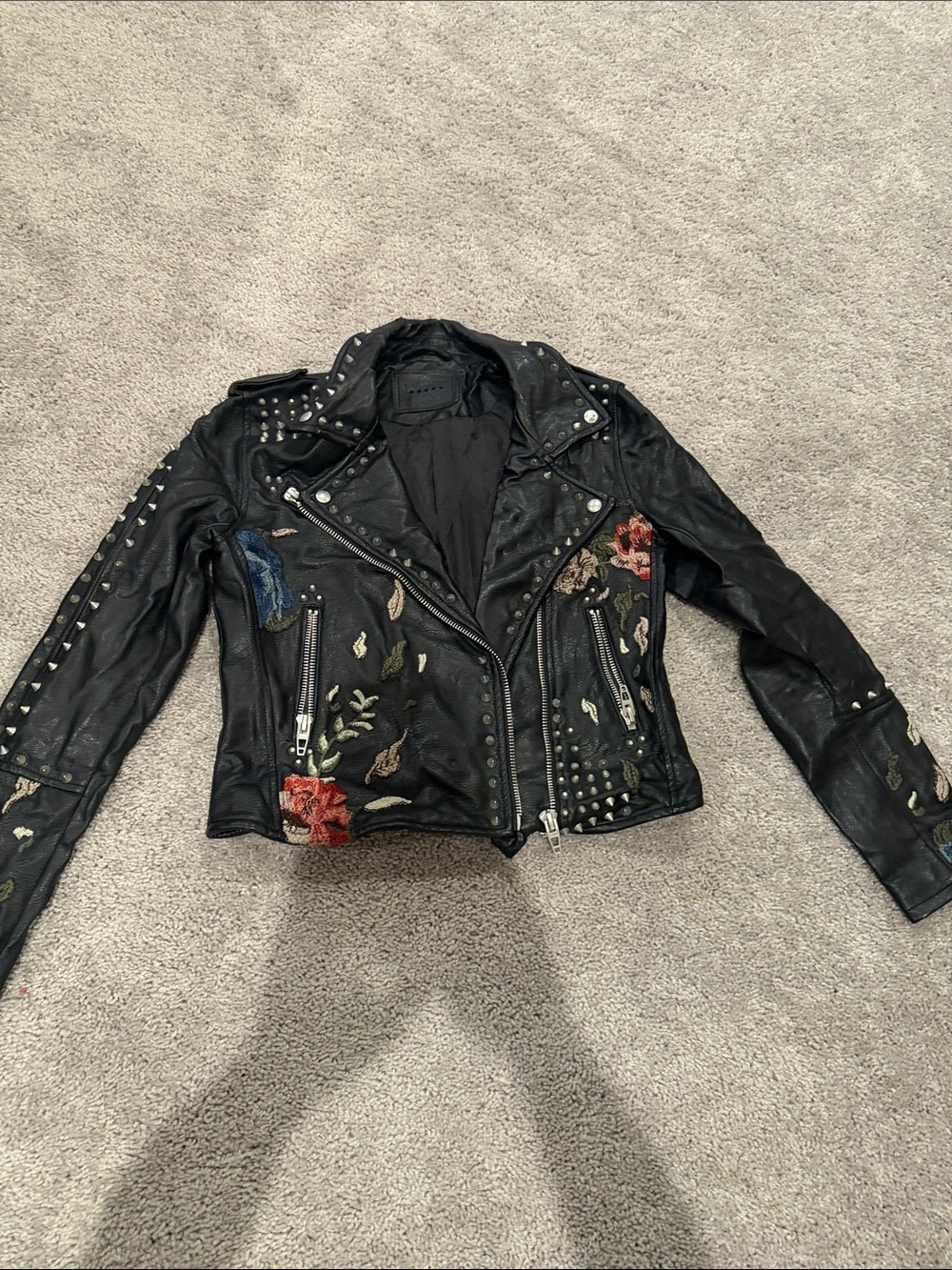 BLANKNYC Studded Black Floral Embroidered Moto Jacket